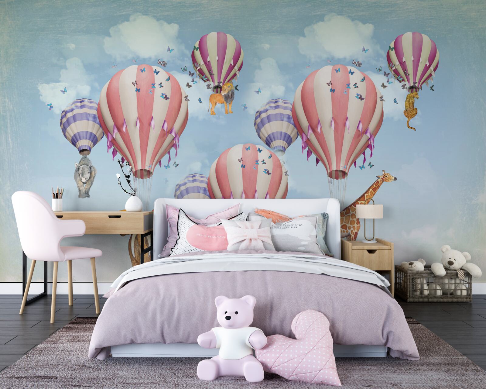 Фотошпалери тварини прикріплені до повітряних кульок