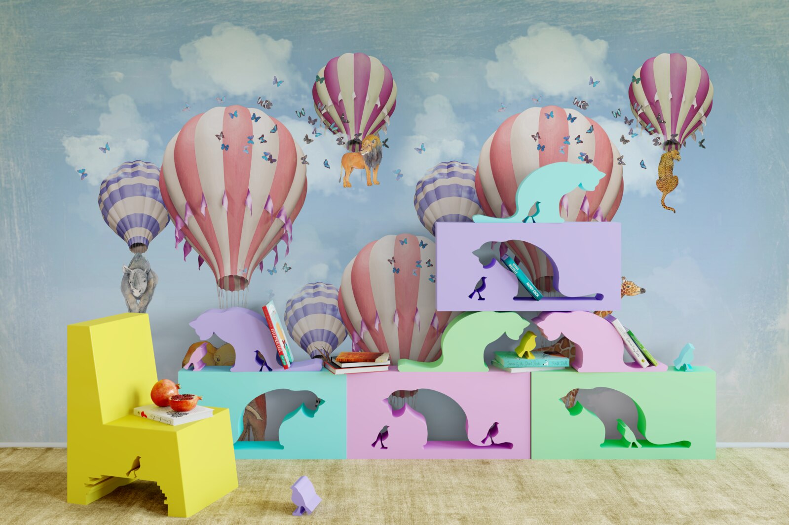 Фотошпалери тварини прикріплені до повітряних кульок