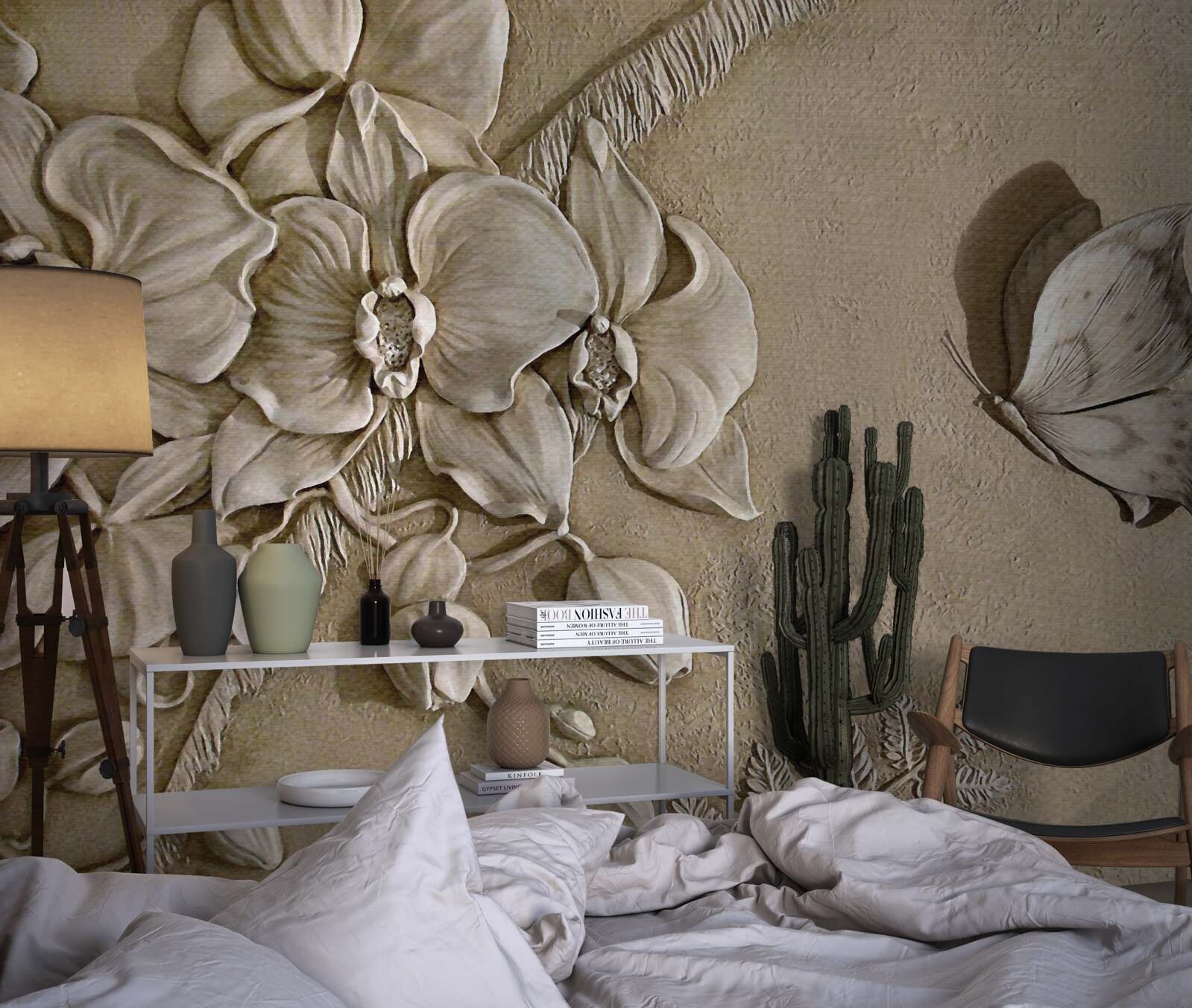 Фотошпалери квіти та метелики 3d