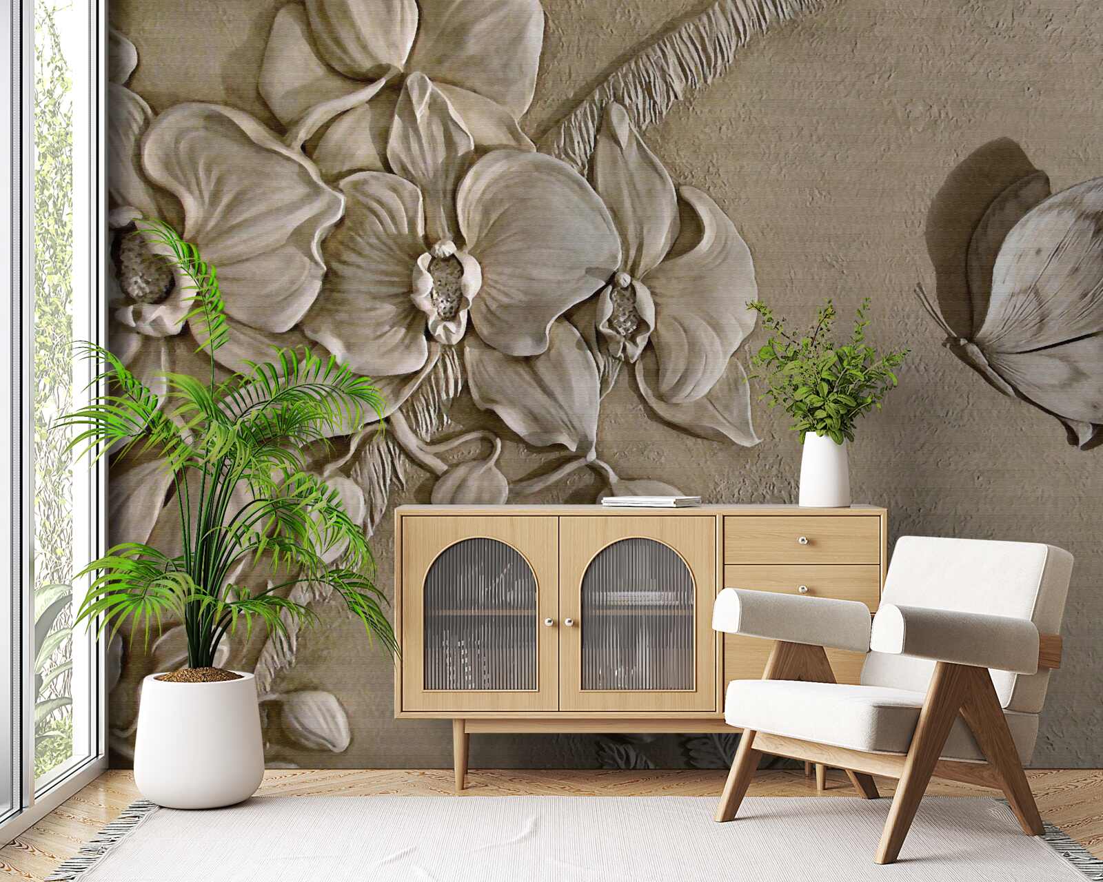 Фотошпалери квіти та метелики 3d