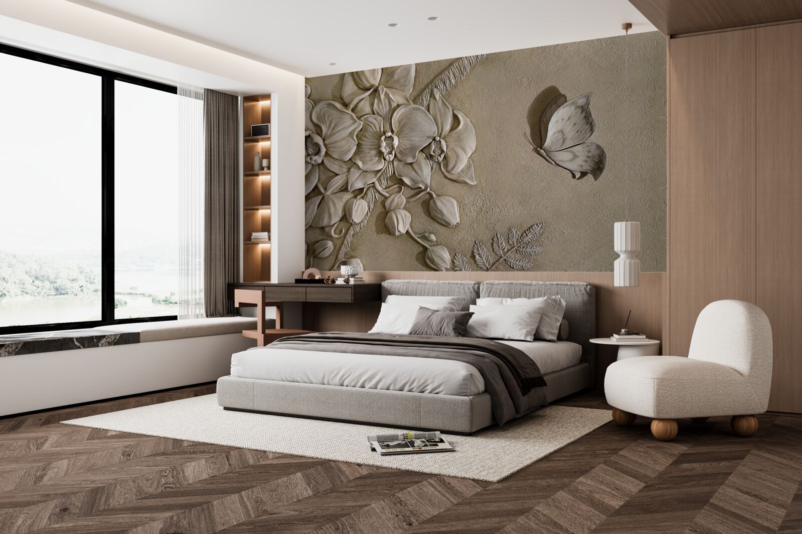 Фотошпалери квіти та метелики 3d