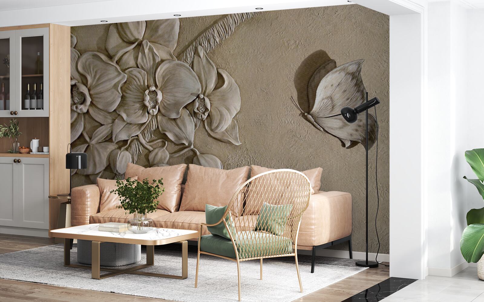 Фотошпалери квіти та метелики 3d