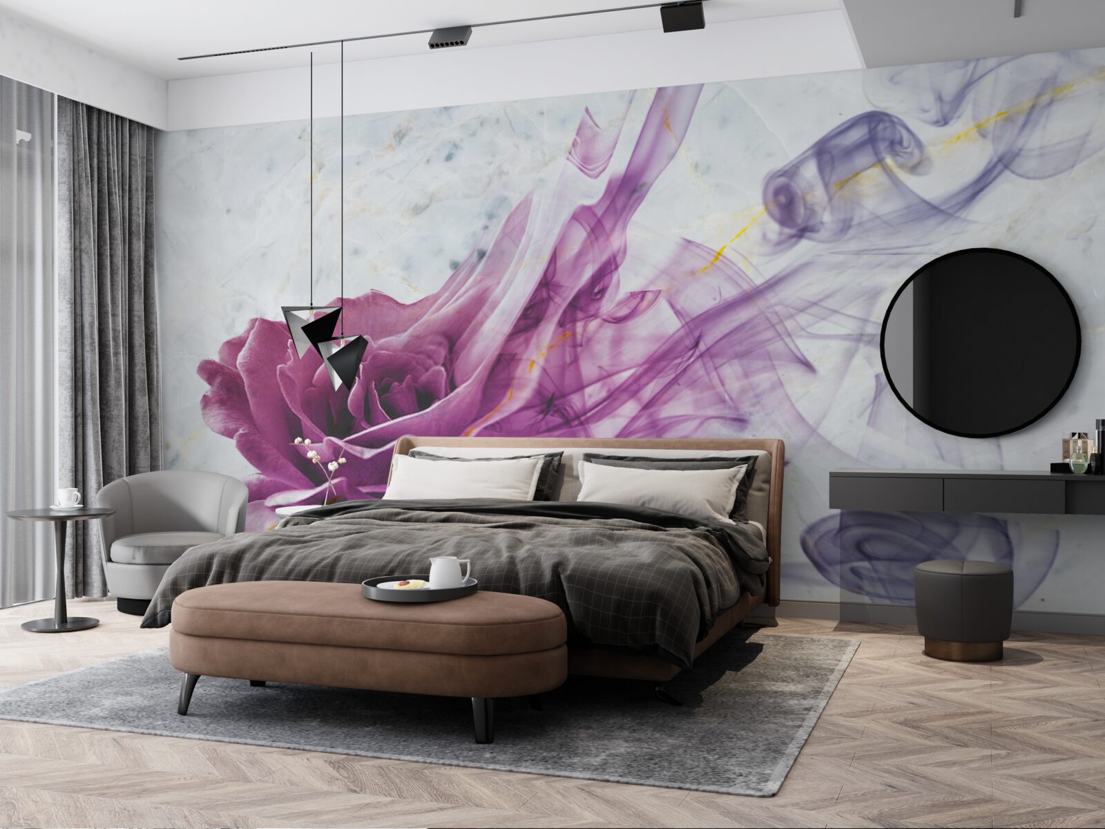 Фотошпалери туман з фіалкової квітки