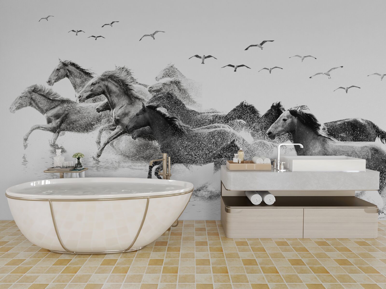 Фотошпалери багато коней, що скачуть