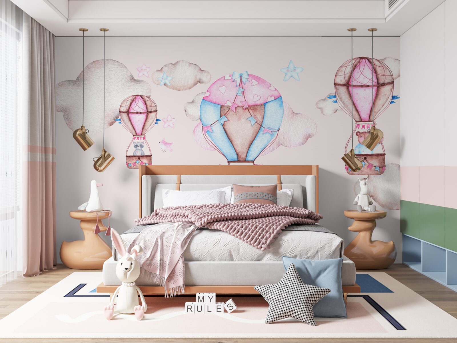 Фотошпалери тварини ковзають у небі на повітряних кулях