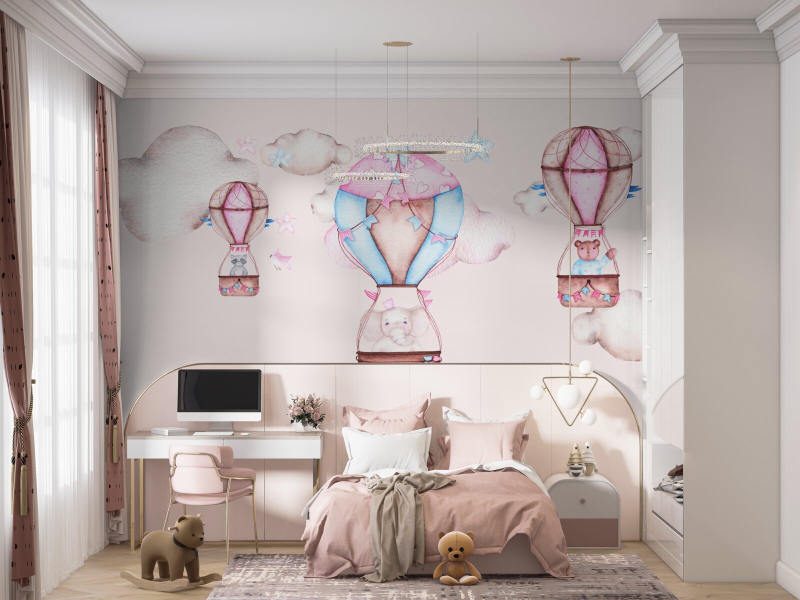 Фотошпалери тварини ковзають у небі на повітряних кулях