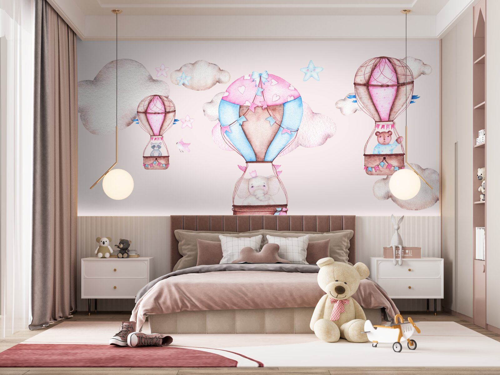 Фотошпалери тварини ковзають у небі на повітряних кулях