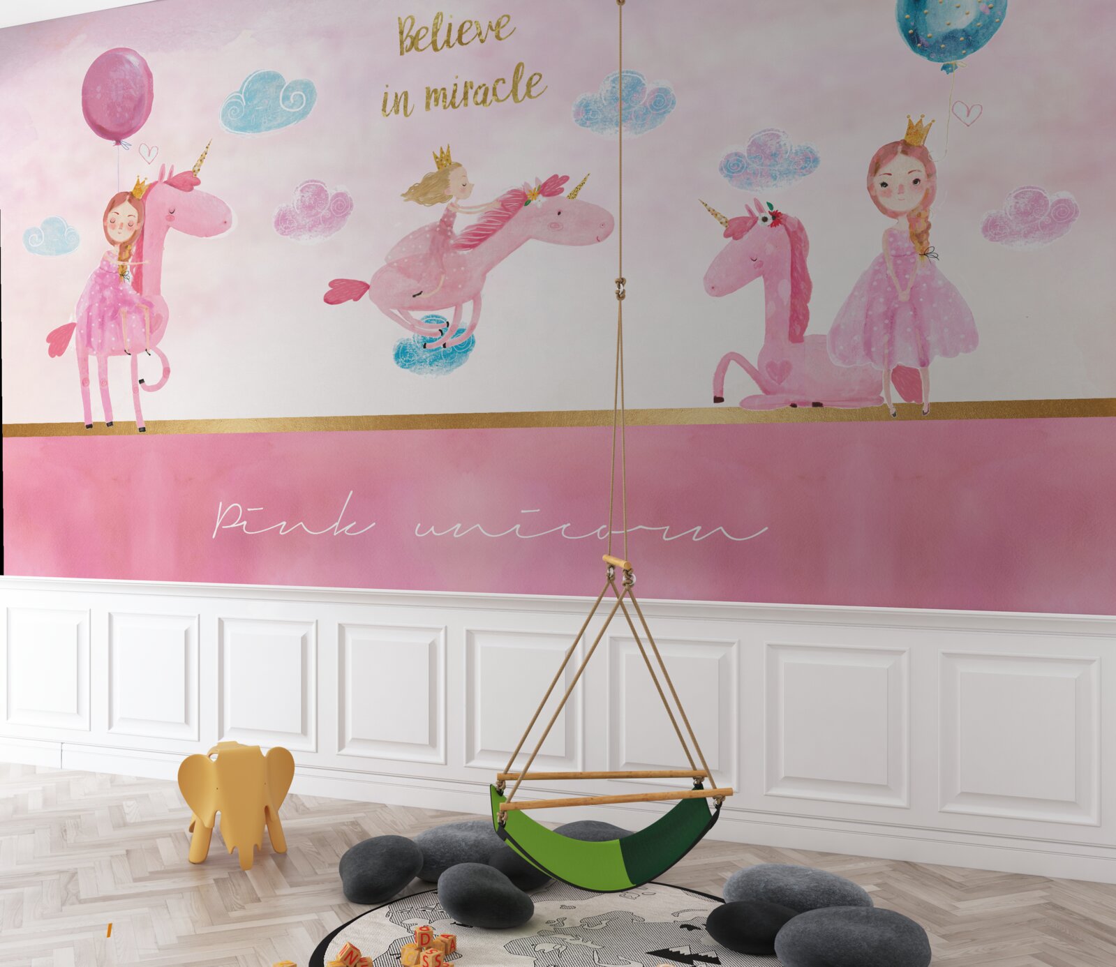 Фотошпалери принцеси на рожевих єдинорогах