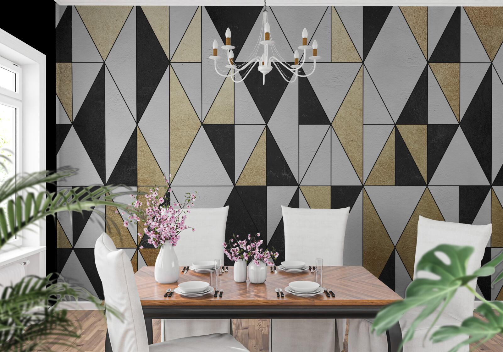 Фотошпалери діаманти в чорному, білому та золотому кольорах