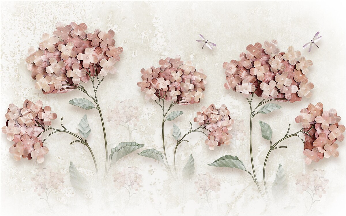 Фотошпалери бабки літають біля рожевих квітів