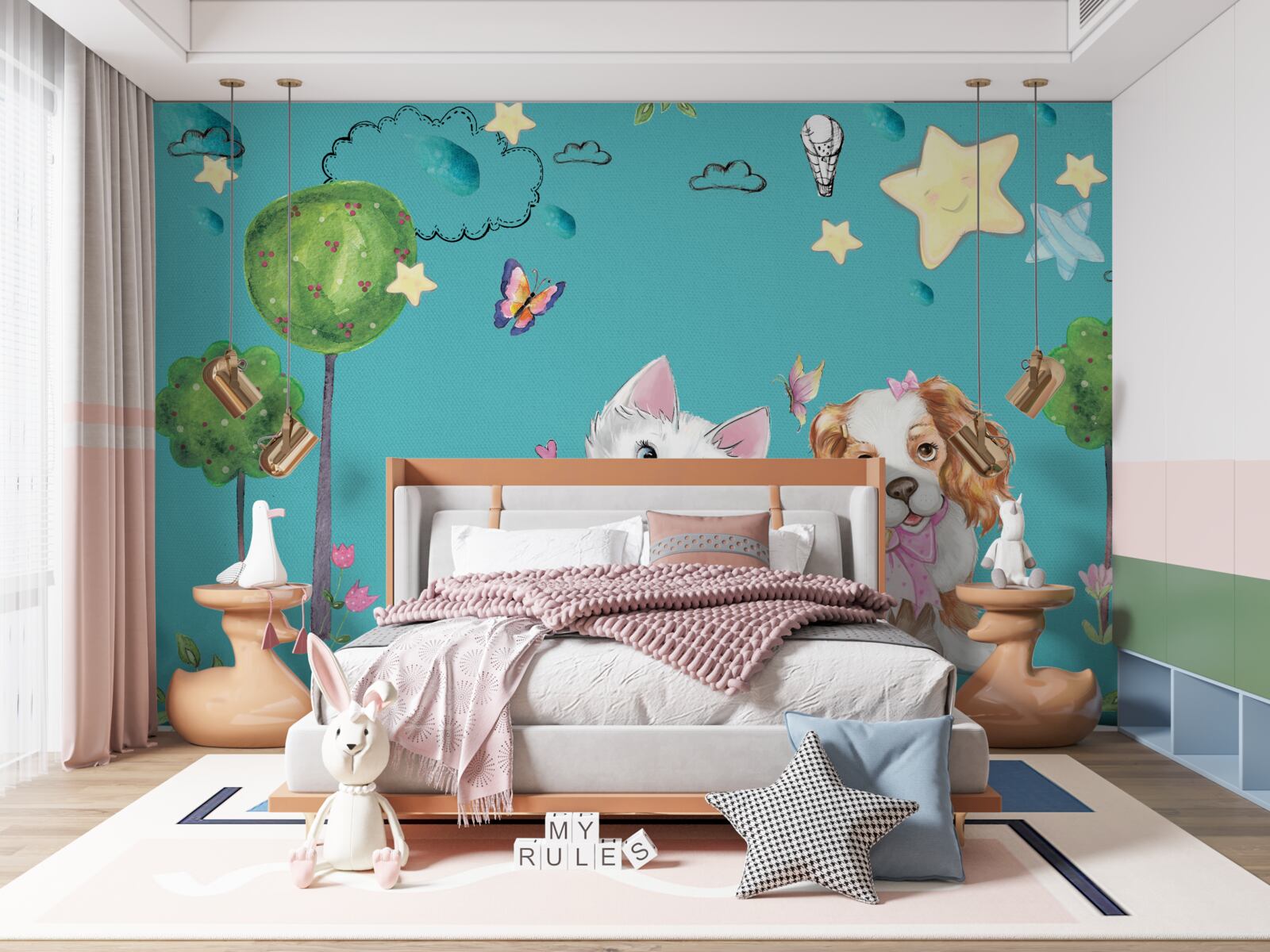 Фотошпалери кіт і собака серед дерев