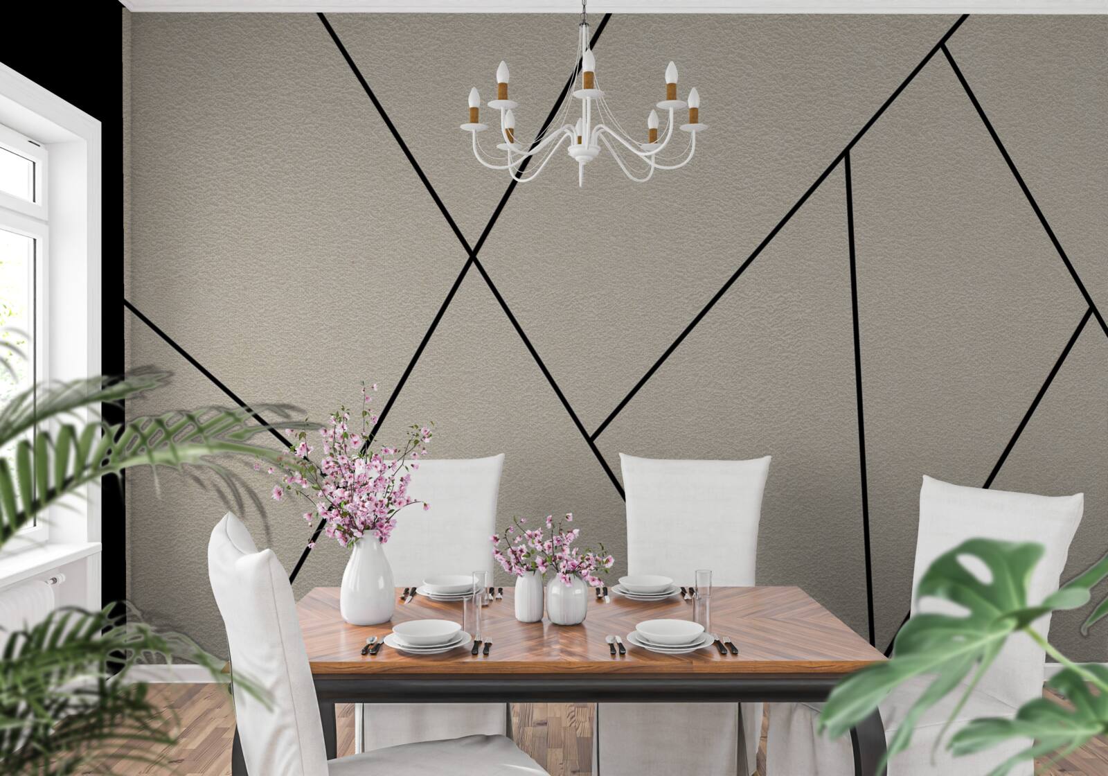 Фотошпалери світла стіна з плавними чорними лініями