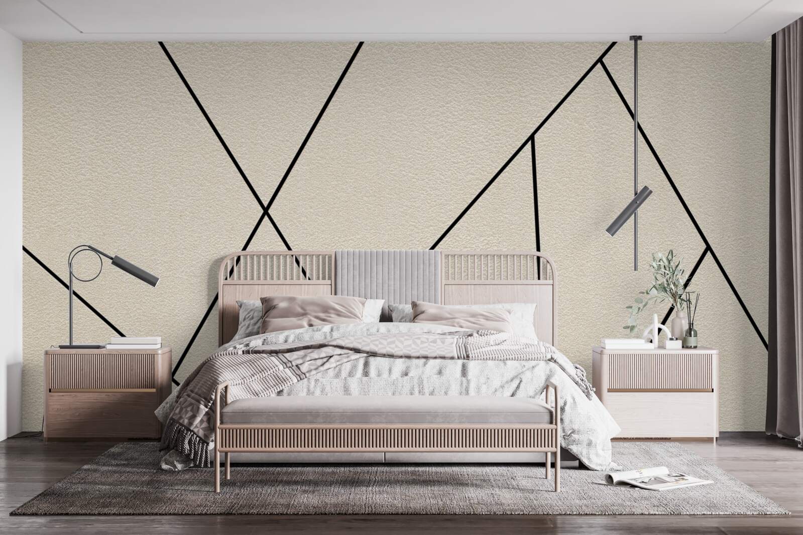 Фотошпалери світла стіна з плавними чорними лініями