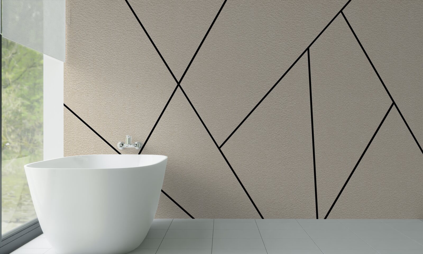 Фотошпалери світла стіна з плавними чорними лініями