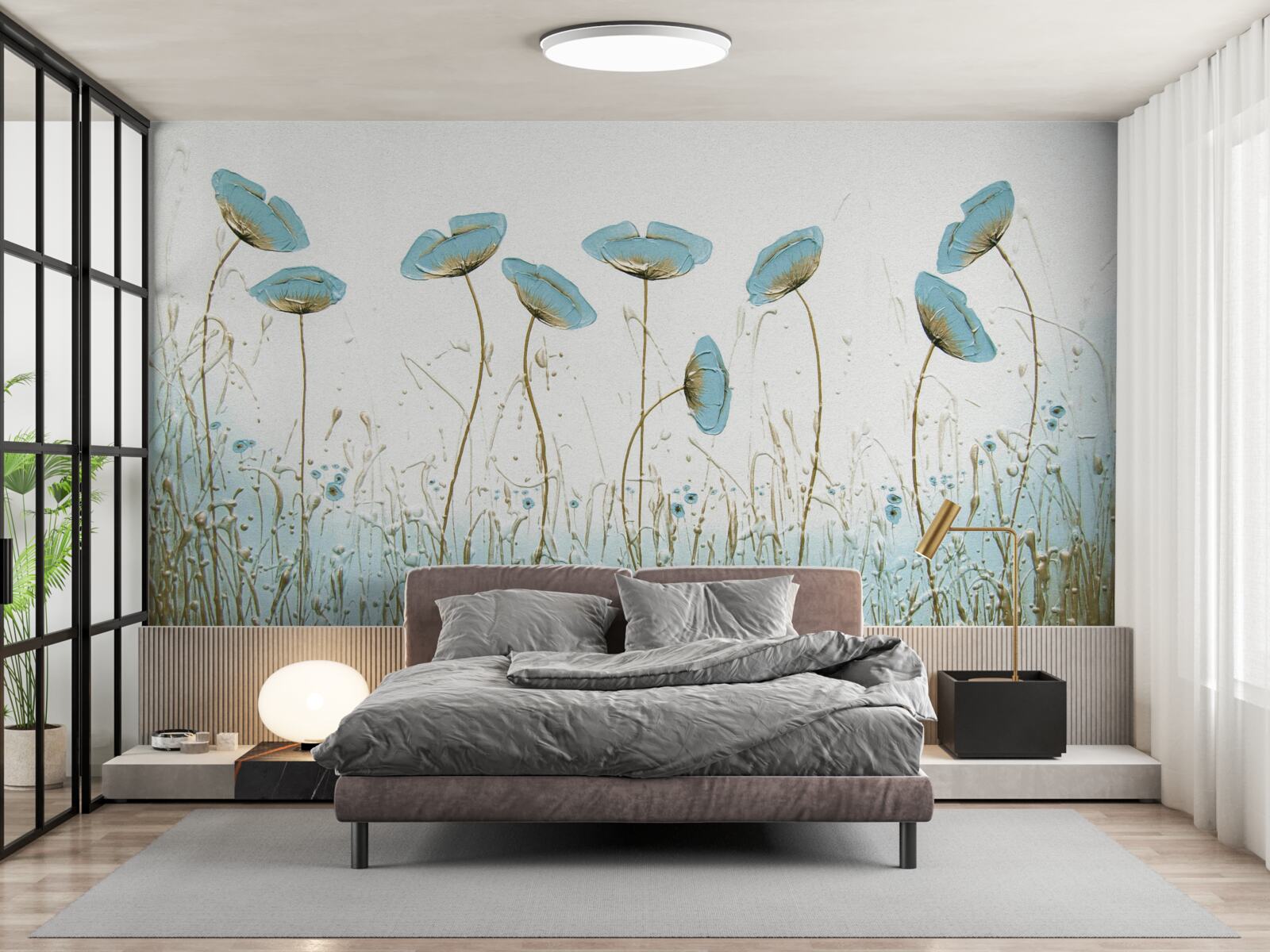 Фотошпалери блакитні квіти на витончених стеблах