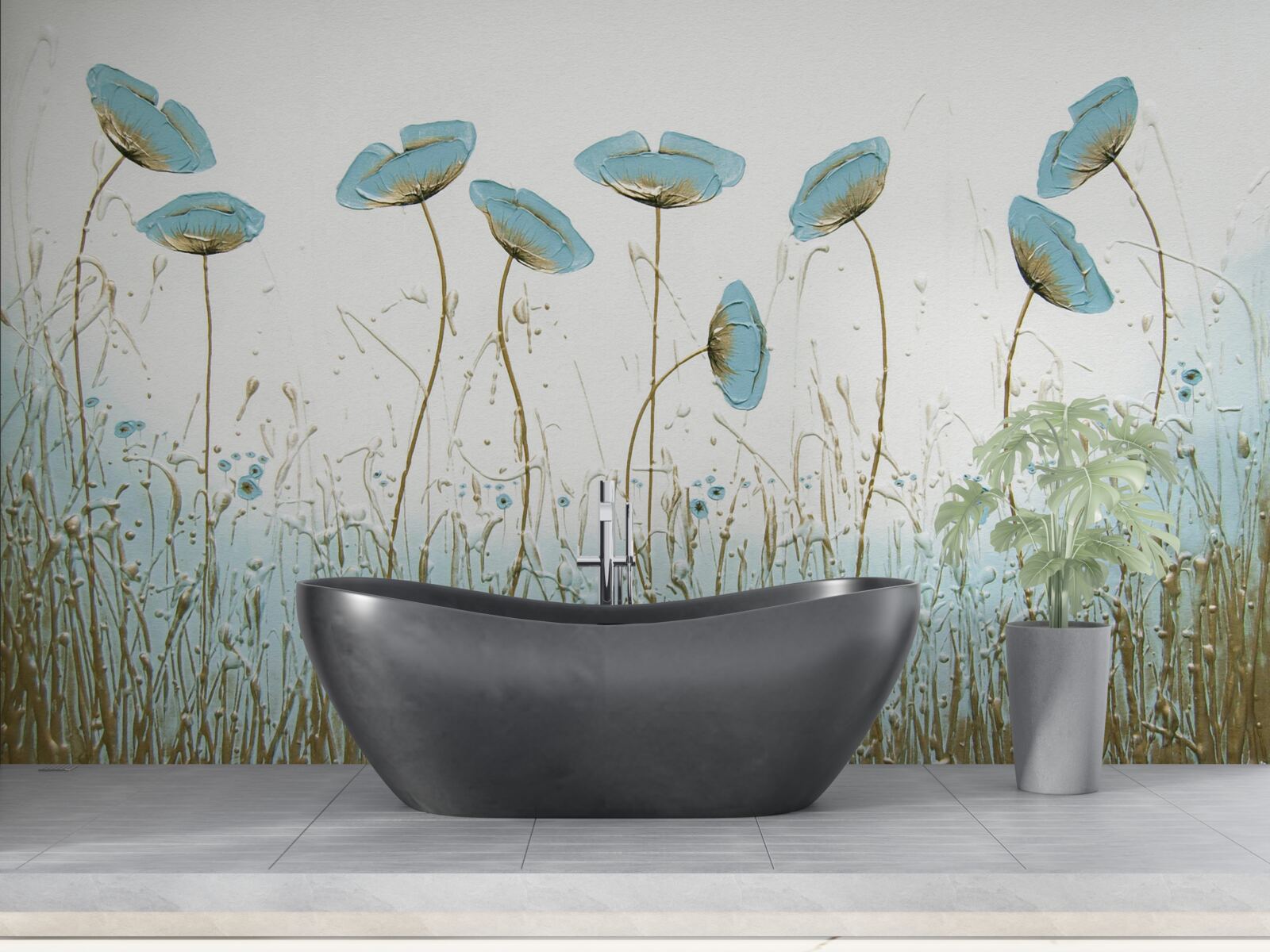 Фотошпалери блакитні квіти на витончених стеблах