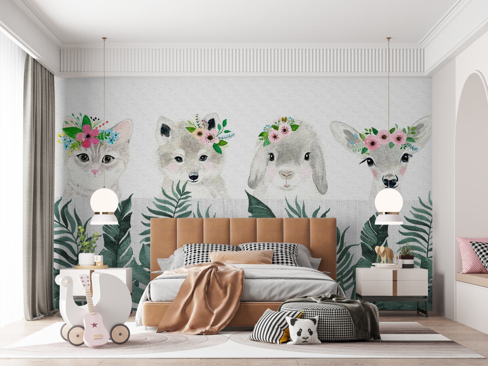 Фотошпалери морди тварин з квітами