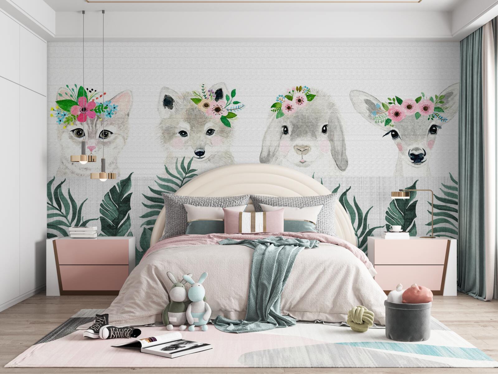 Фотошпалери морди тварин з квітами