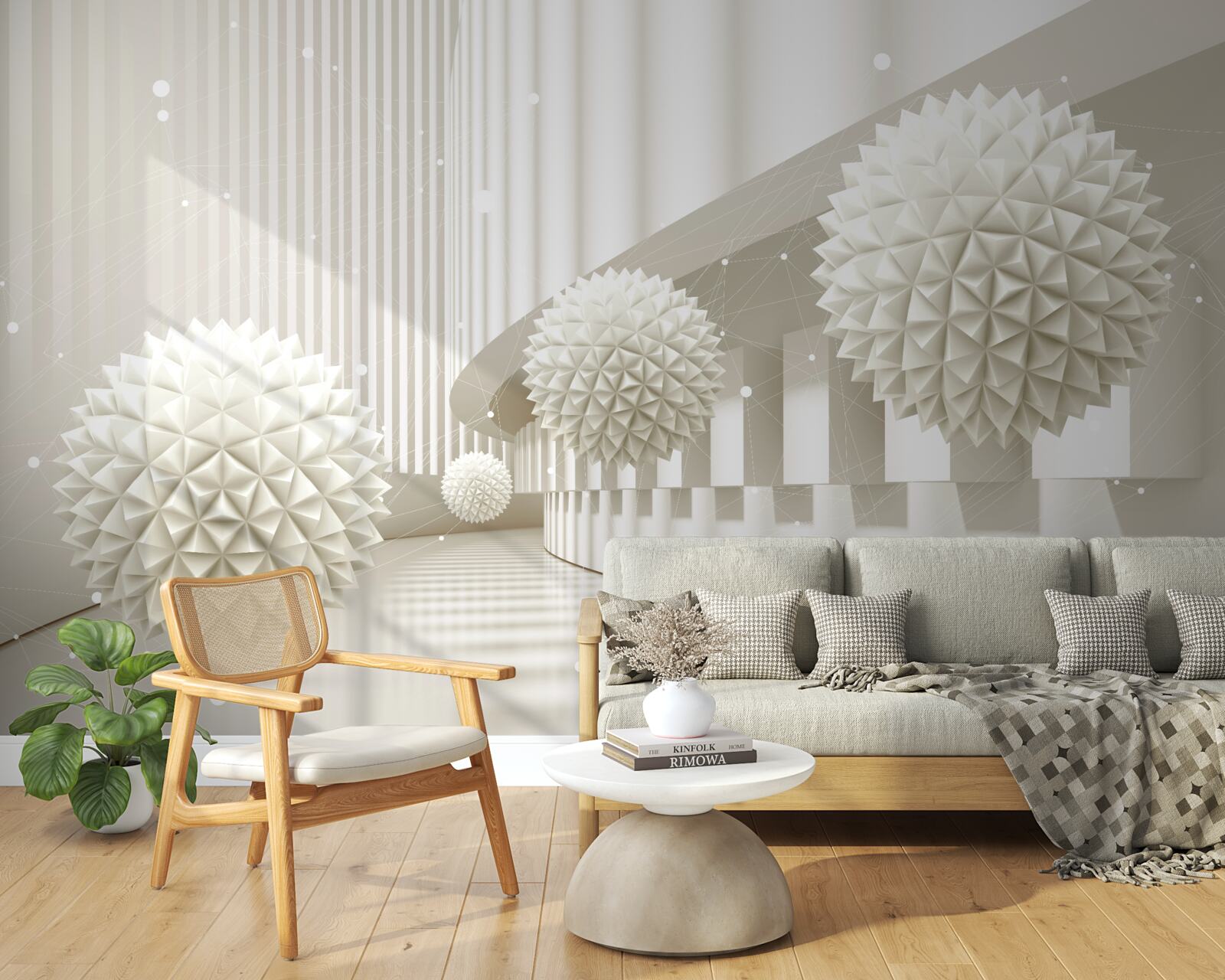 Фотошпалери білі повітряні кульки з об'ємним дизайном