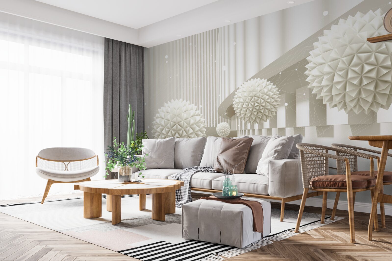 Фотошпалери білі повітряні кульки з об'ємним дизайном