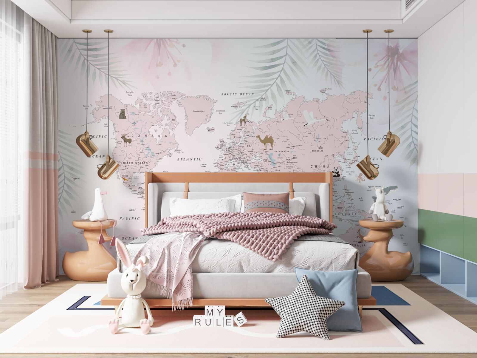 Фотошпалери карта світу на м'якому світлому фоні