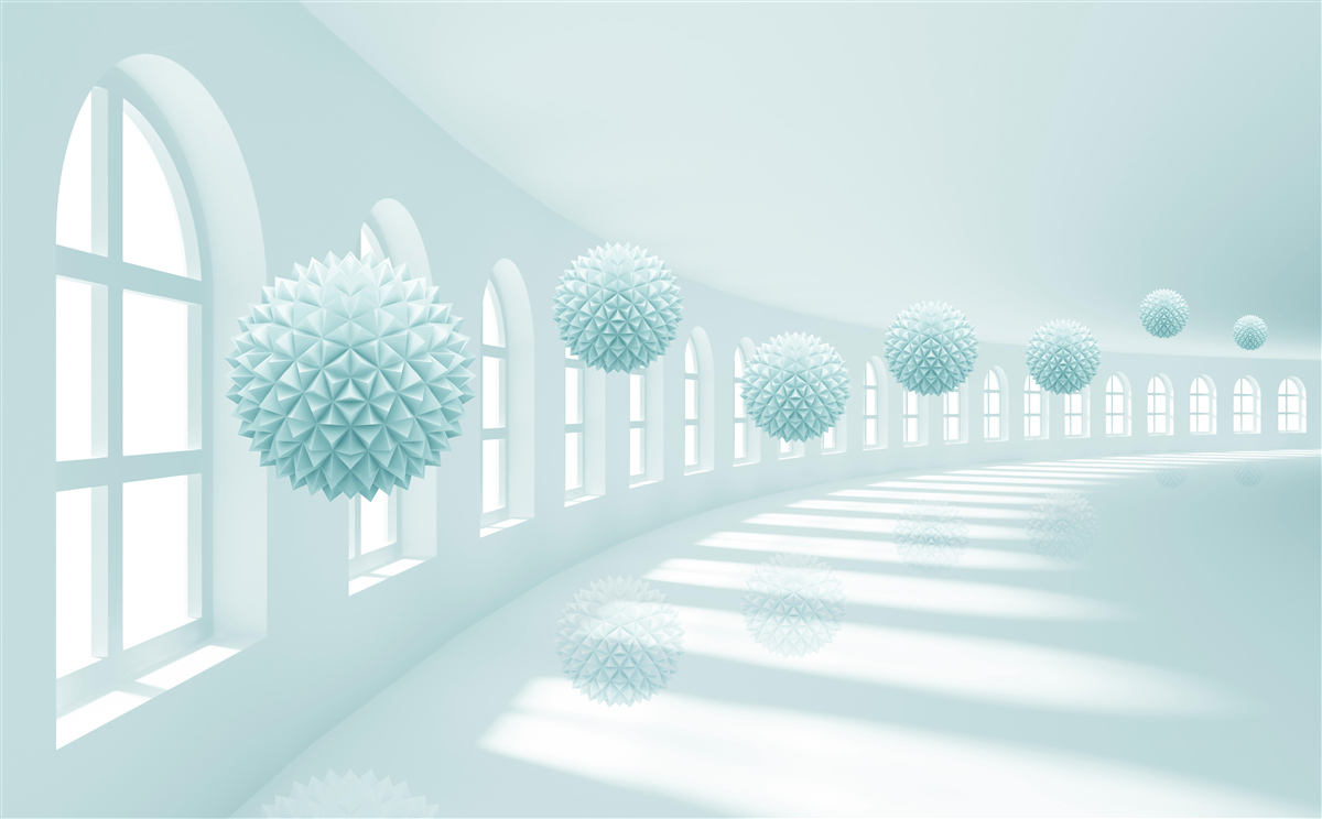 Фотошпалери прохід з вікнами та блакитними кульками