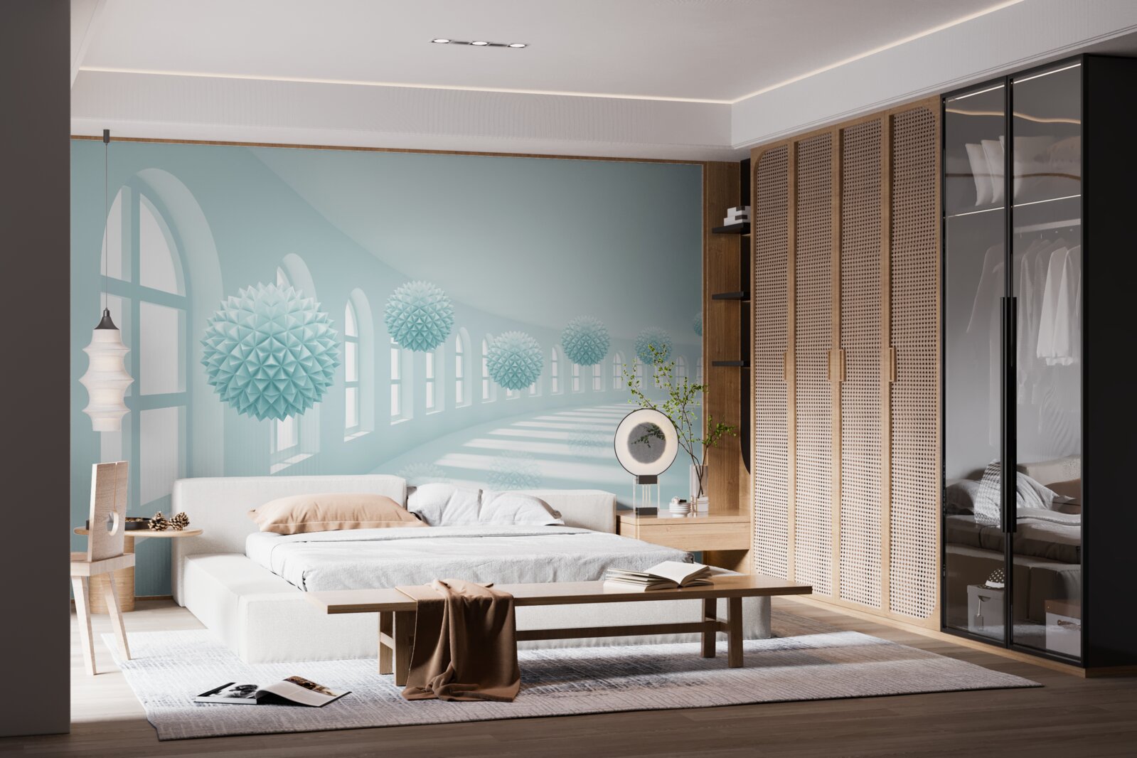 Фотошпалери прохід з вікнами та блакитними кульками