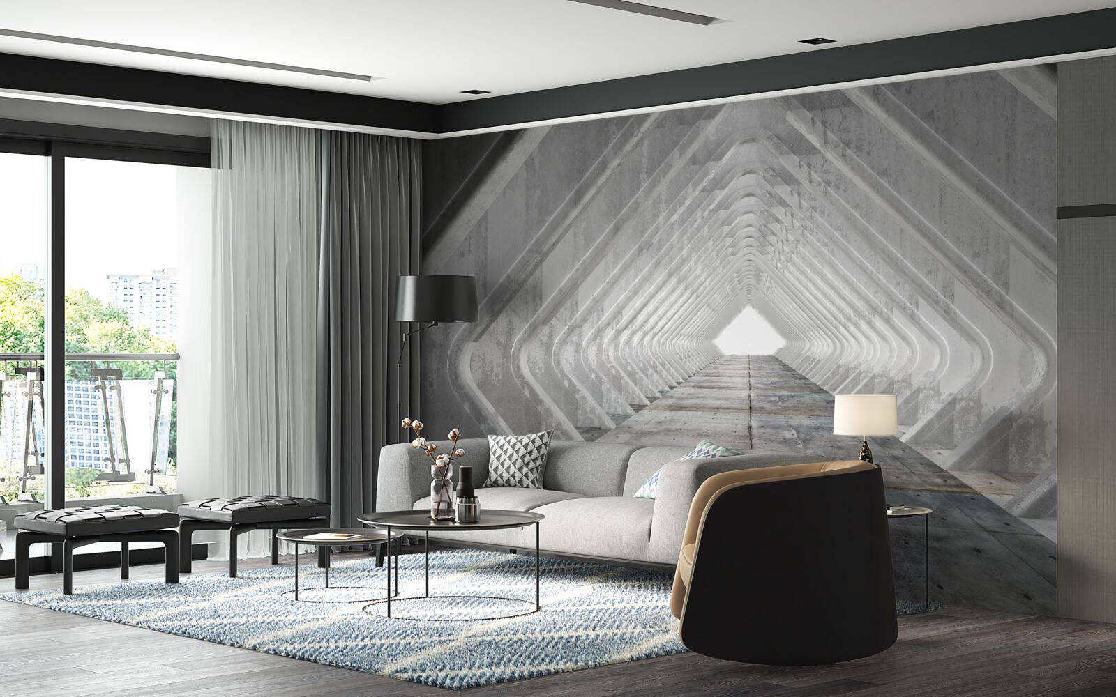 Фотошпалери нескінченний сірий коридор