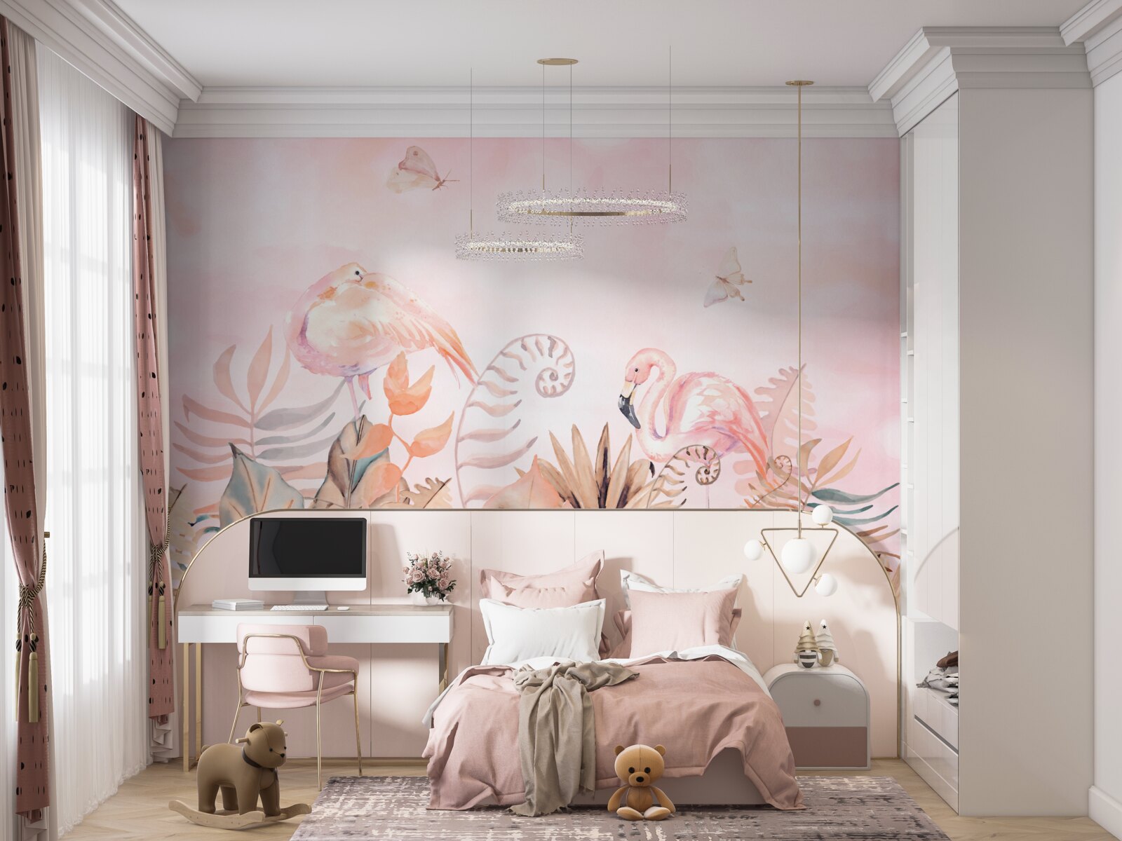 Фотошпалери на гілках рожеві фламінго