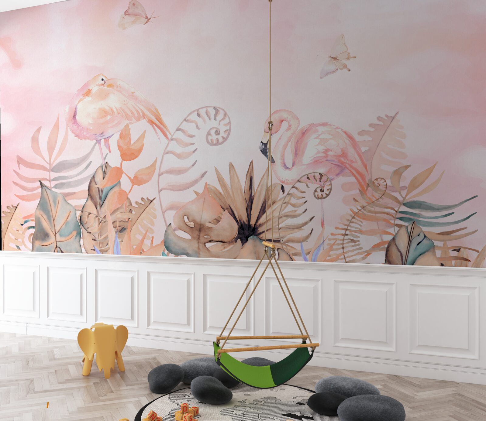 Фотошпалери на гілках рожеві фламінго