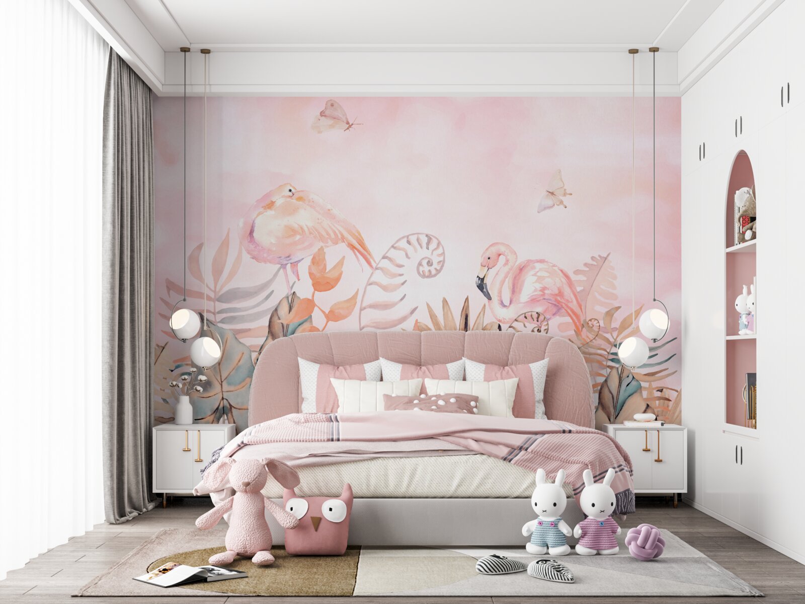 Фотошпалери на гілках рожеві фламінго