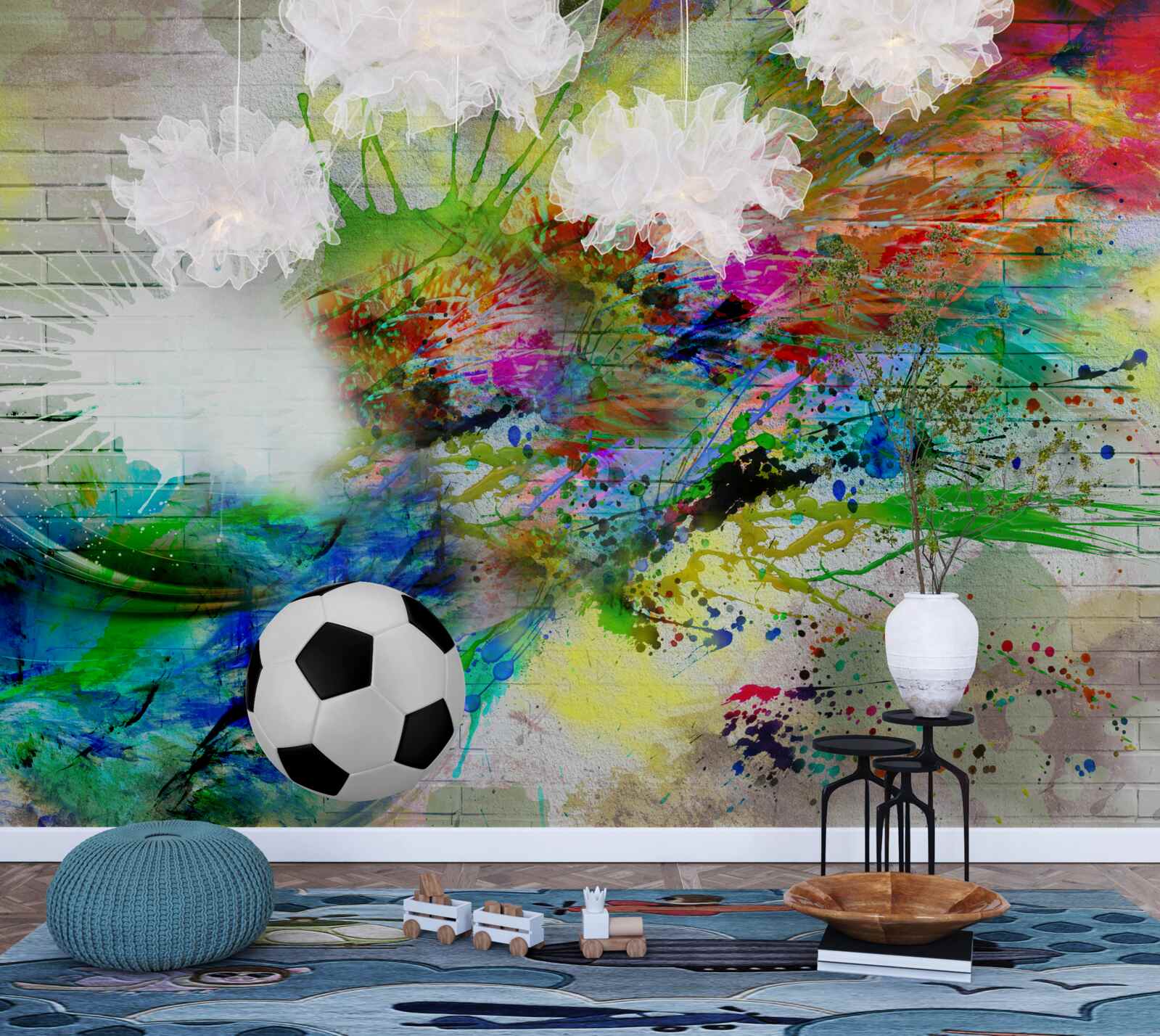 Фотошпалери футбол на фоні світлої стіни