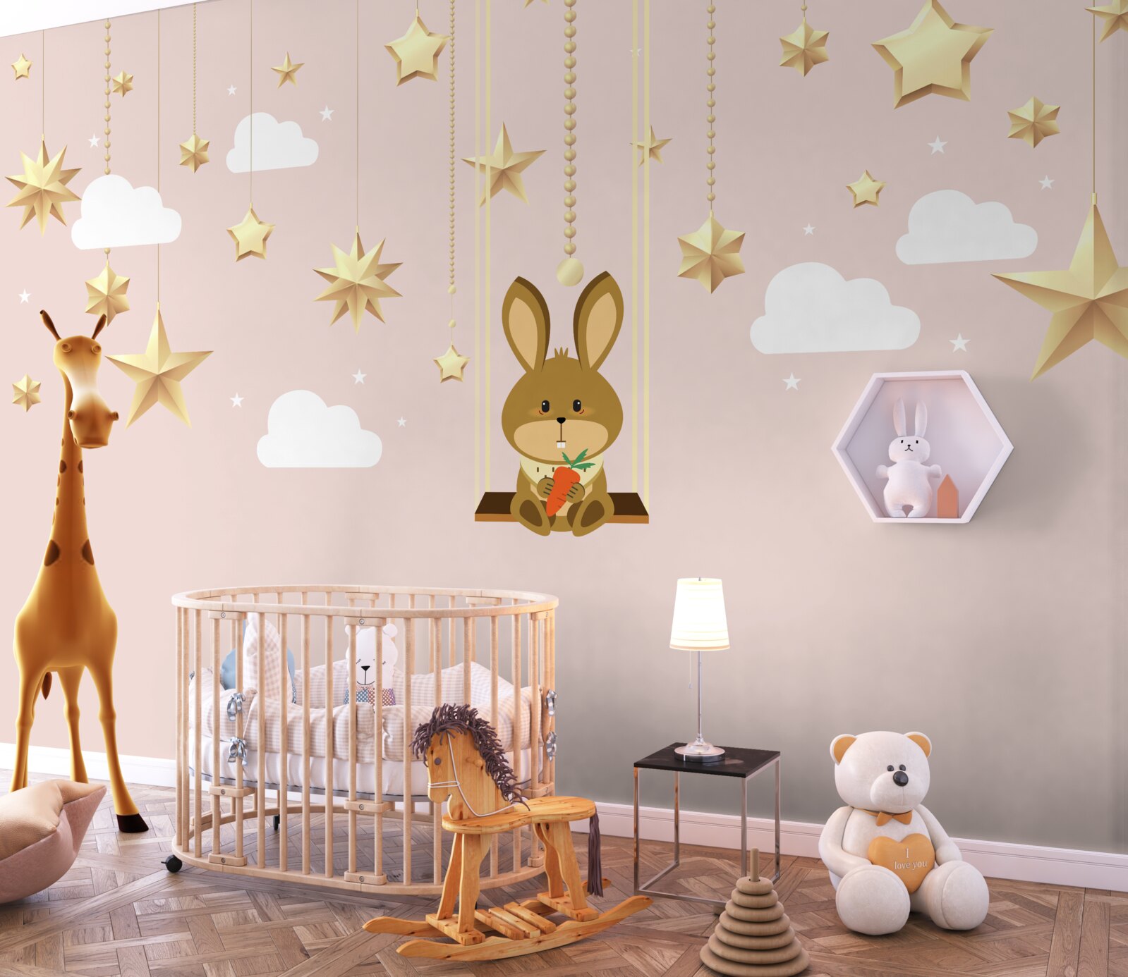 Фотошпалери зайчик гойдається на морквяній гойдалці