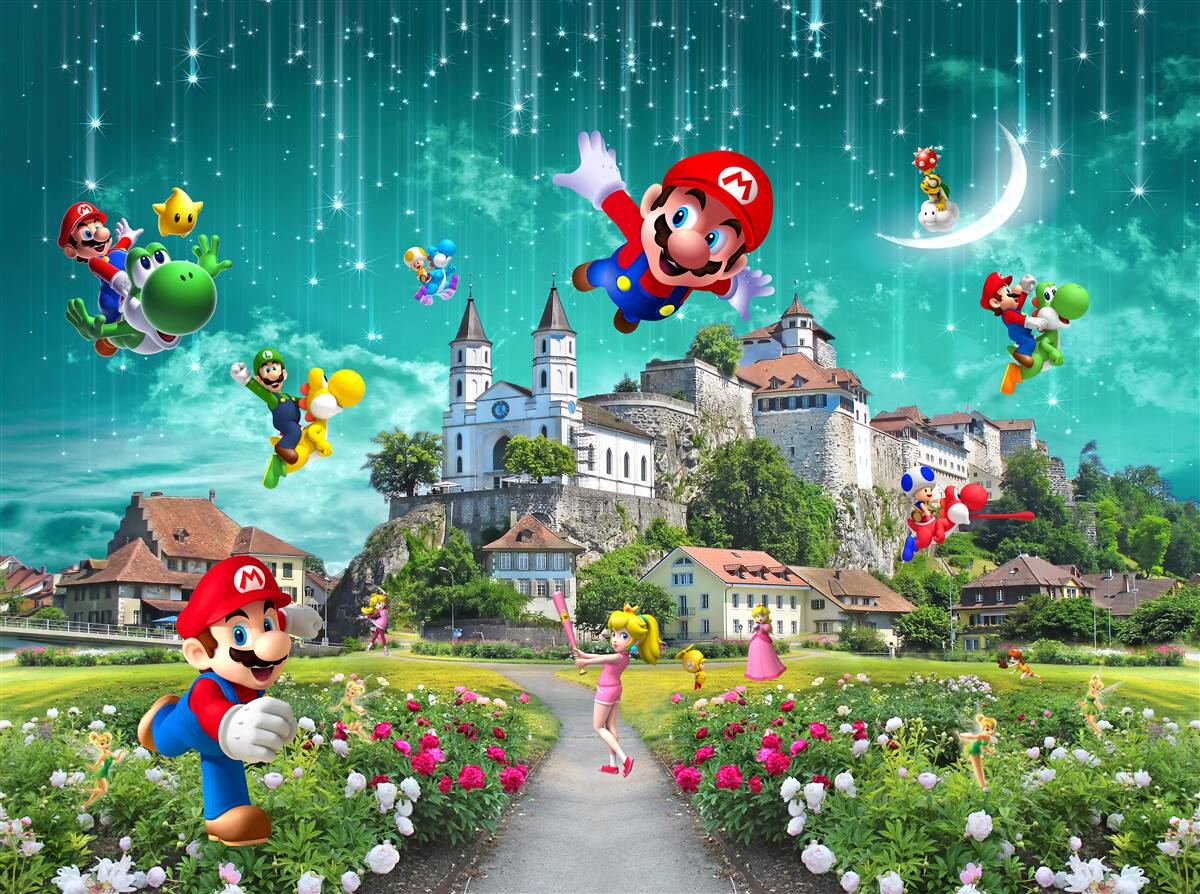 Фотошпалери персонажі маріо в мегаполісі