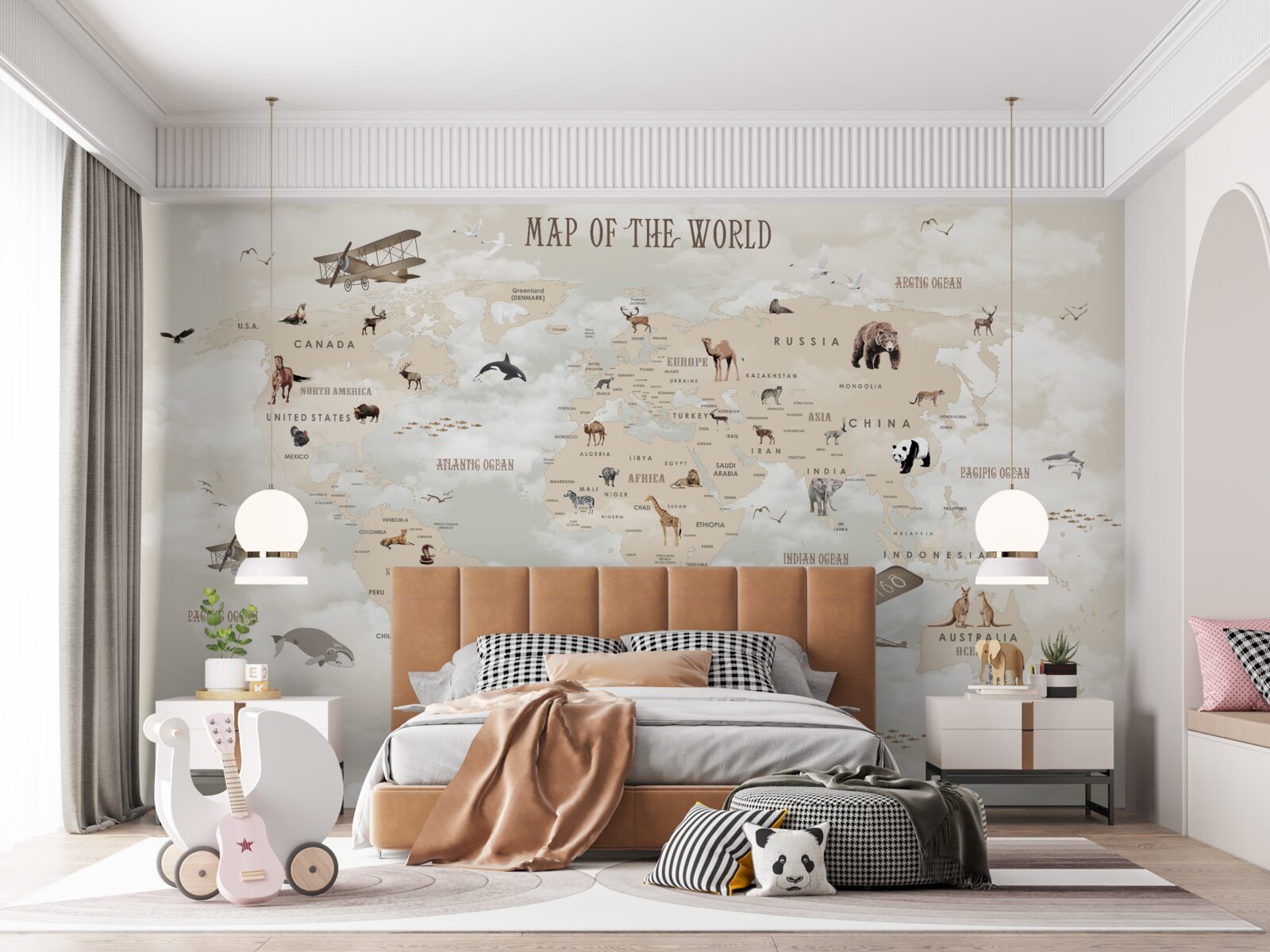Фотошпалери карта світу у відтінках коричневого