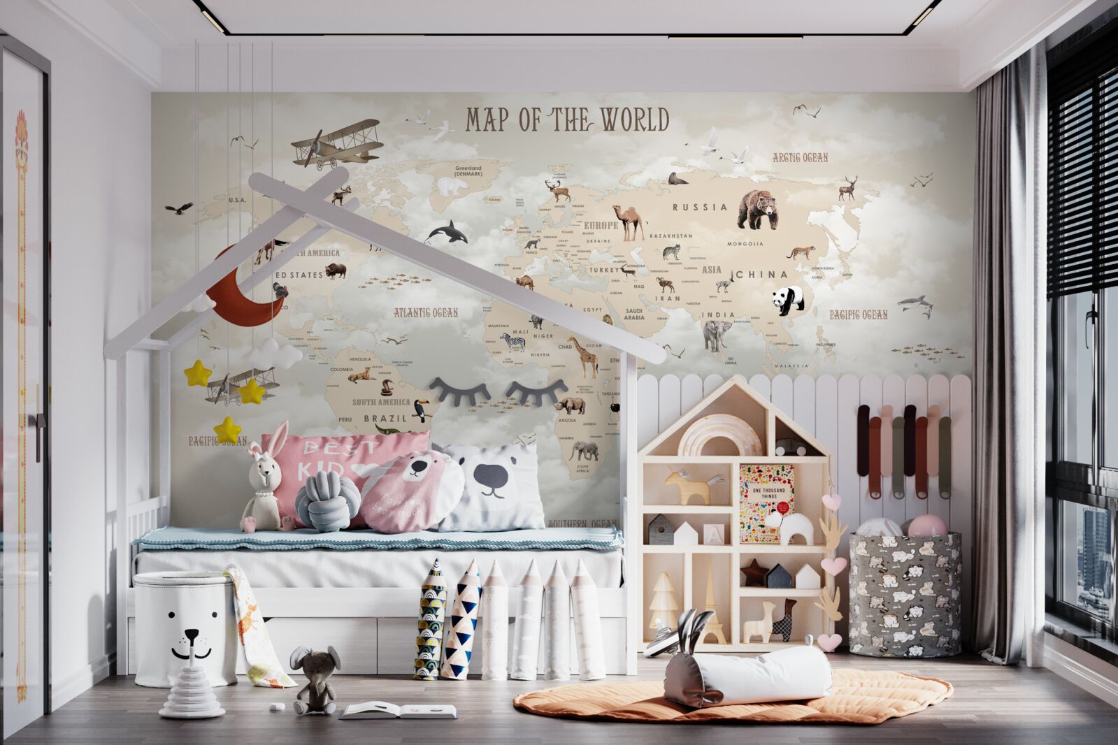 Фотошпалери карта світу у відтінках коричневого