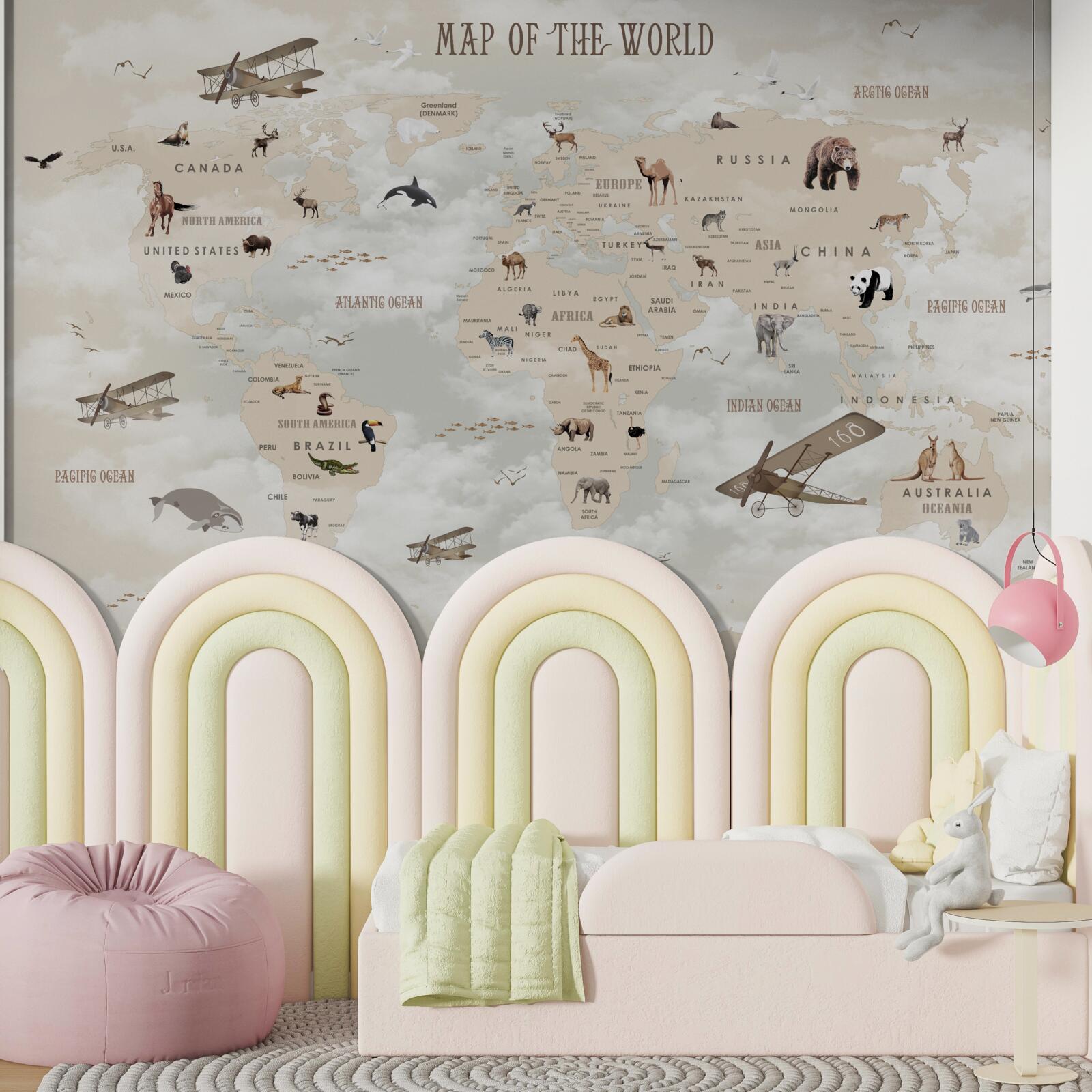 Фотошпалери карта світу у відтінках коричневого