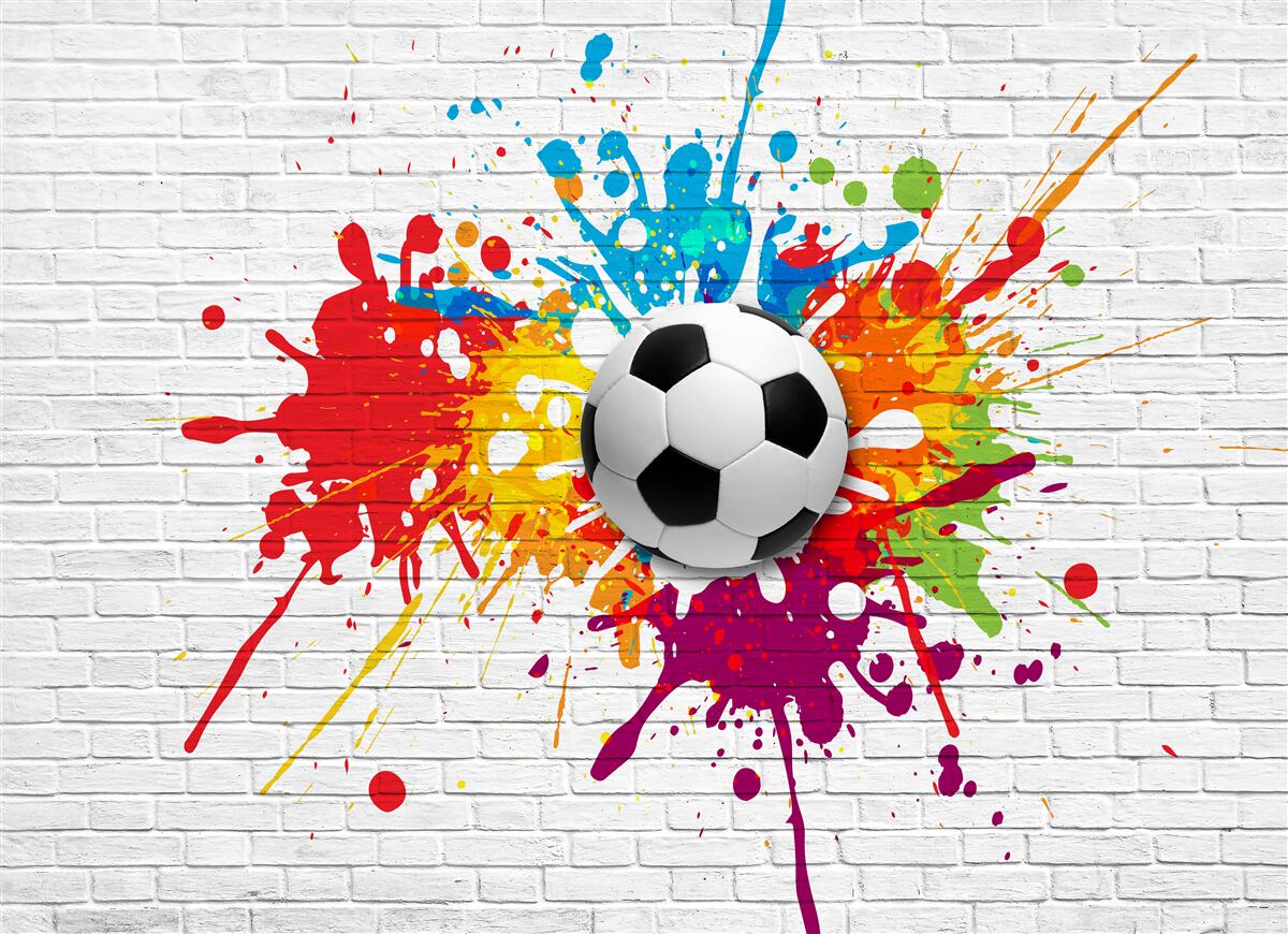Фотошпалери на цегляній стіні висить футбольний м'яч