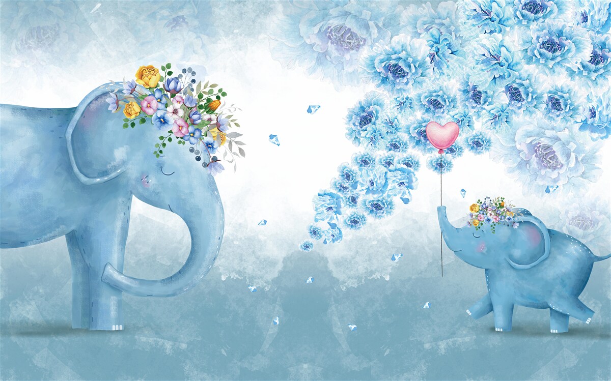 Фотошпалери маленькі слоники з квітами