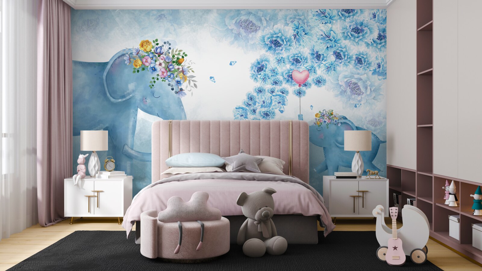 Фотошпалери маленькі слоники з квітами