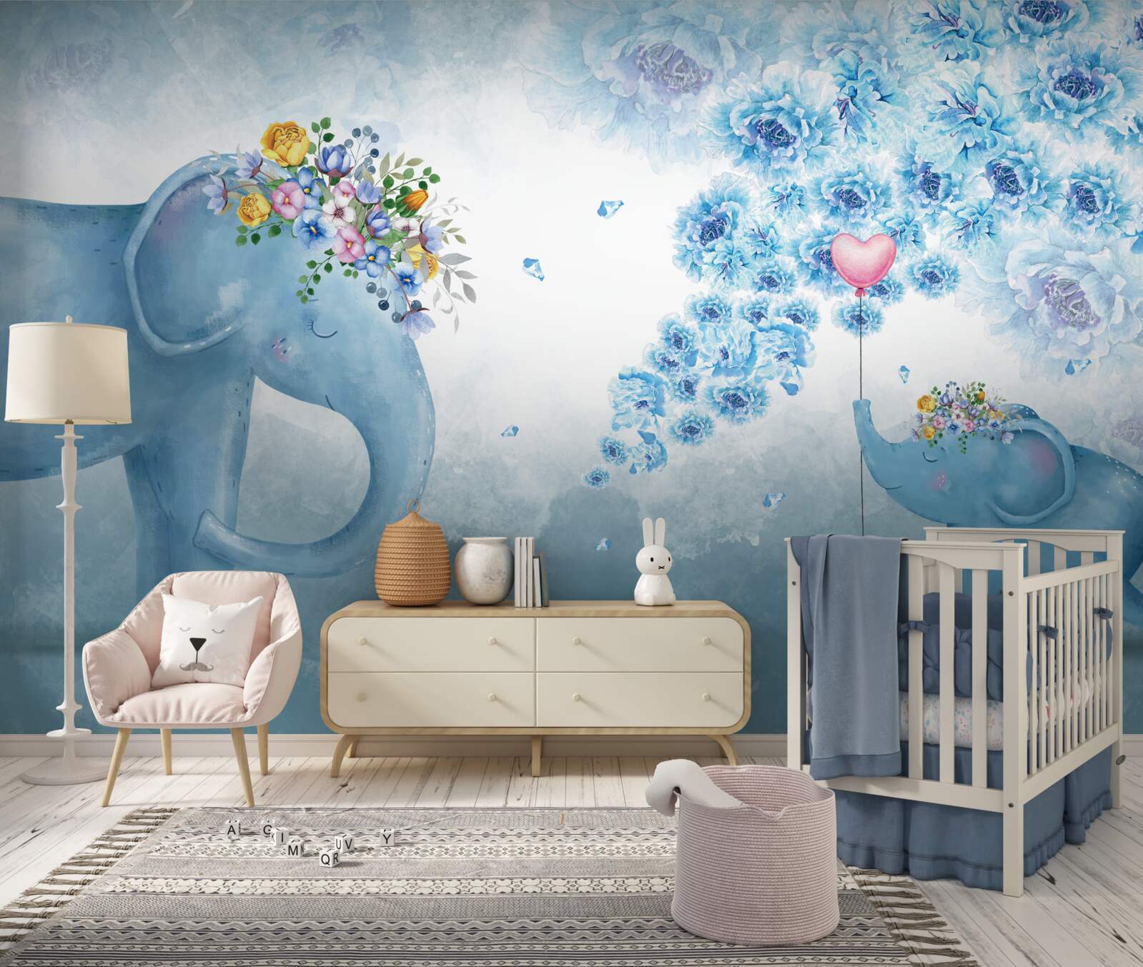 Фотошпалери маленькі слоники з квітами