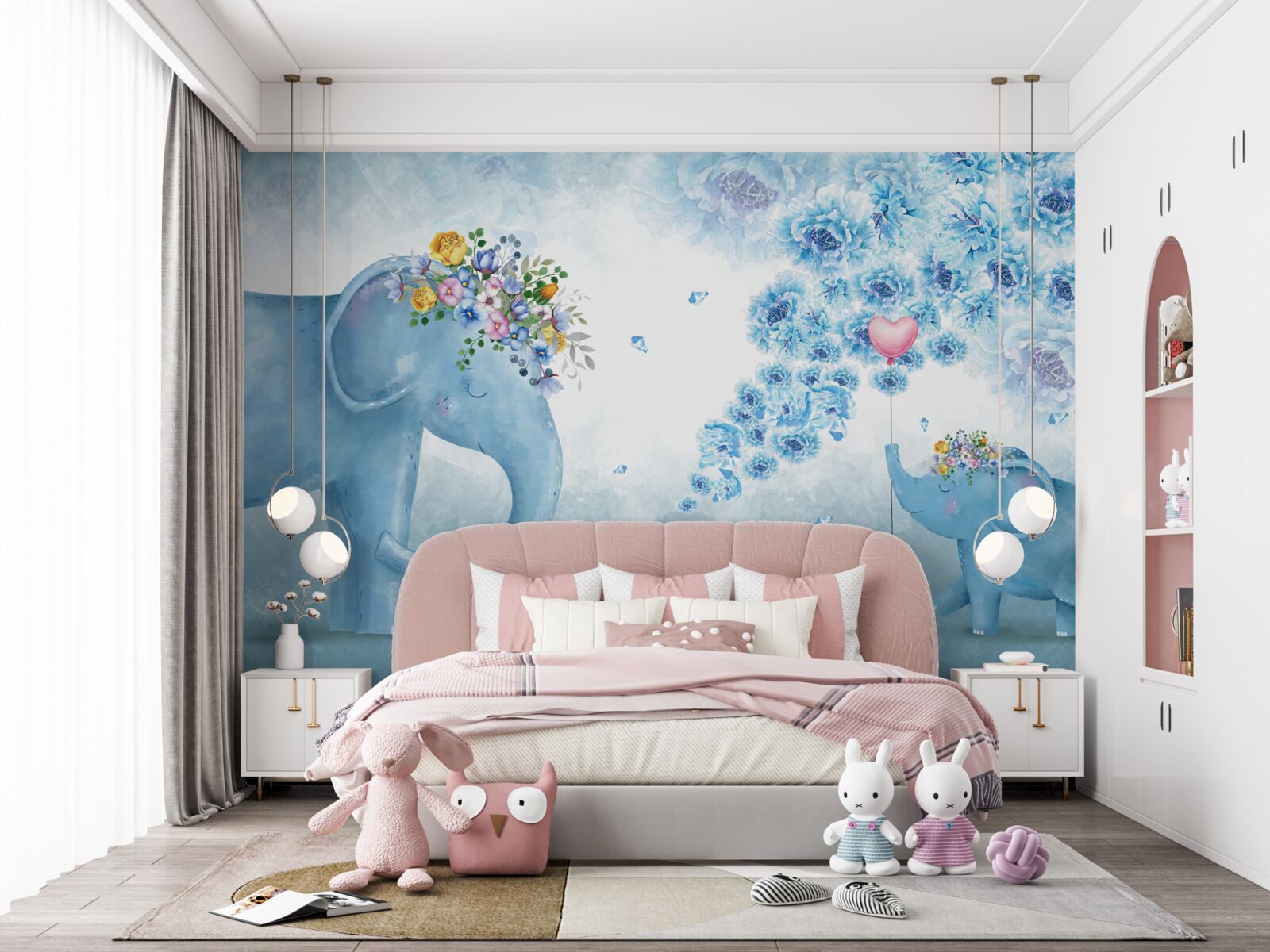 Фотошпалери маленькі слоники з квітами