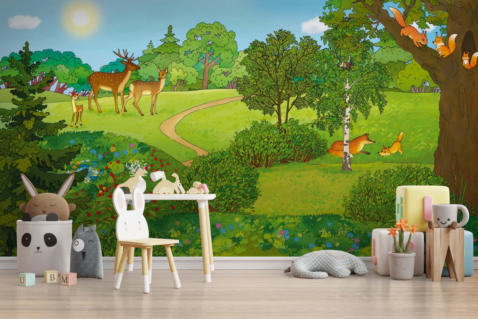 Фотошпалери тварини йдуть лісовою галявиною