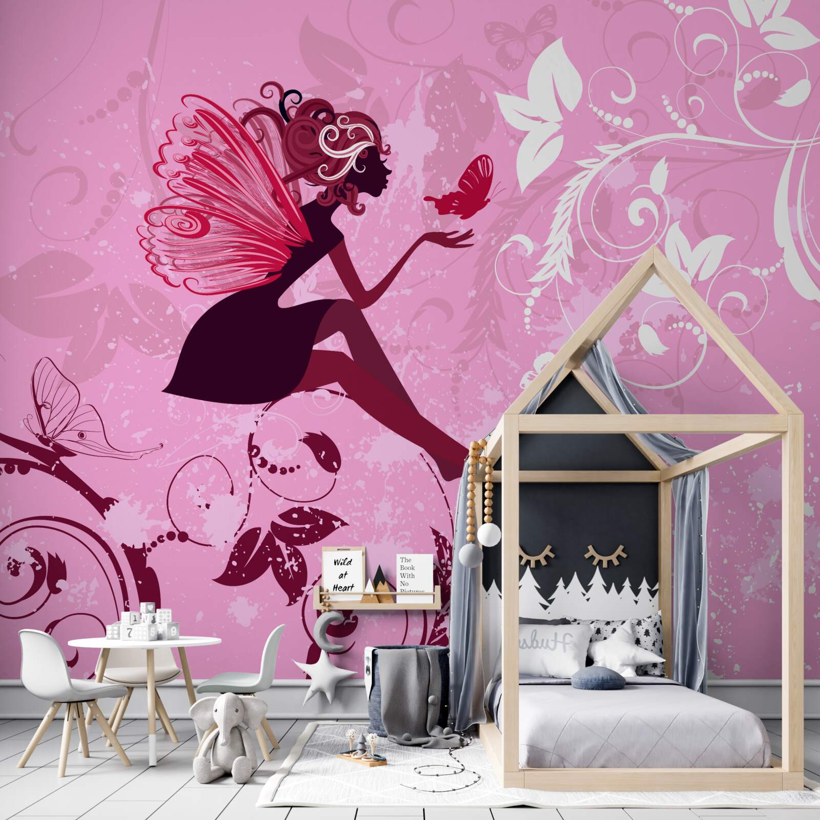 Фотошпалери дівчинка сіла на гілку рослини