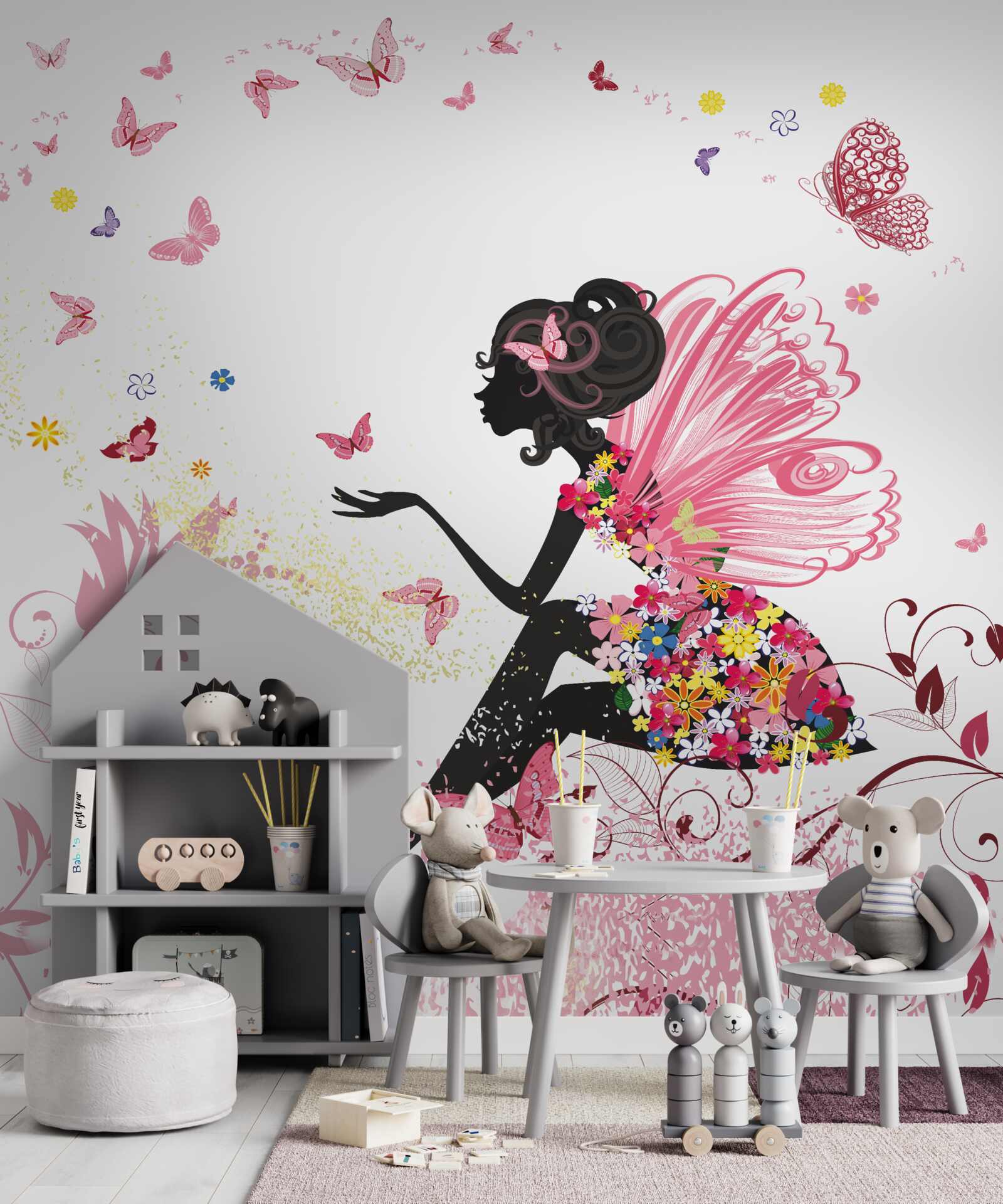 Фотошпалери зображення дівчини в оточенні метеликів і квітів