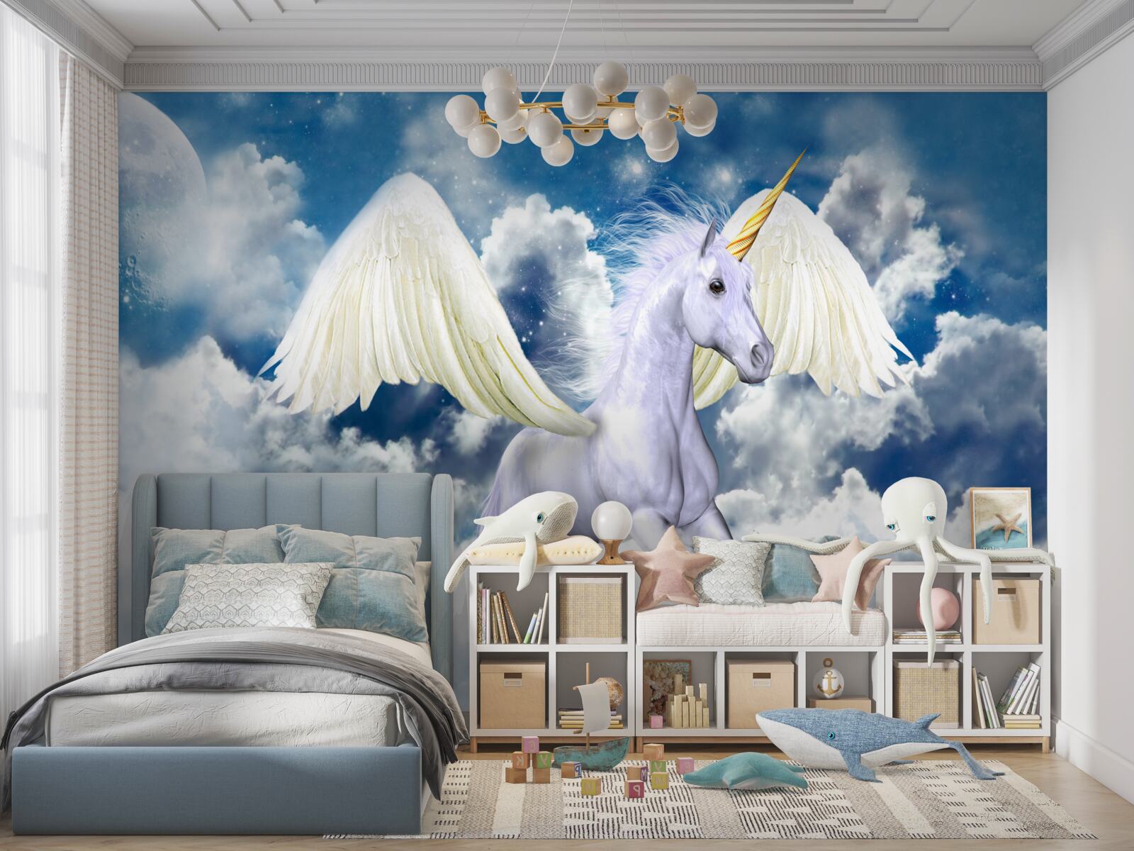 Фотошпалери пегас, що літає серед хмар