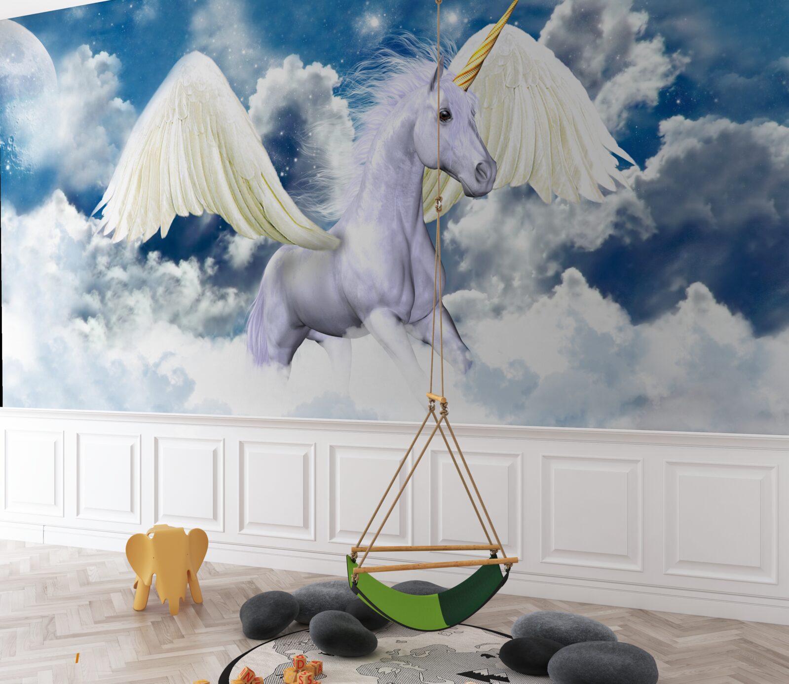 Фотошпалери пегас, що літає серед хмар