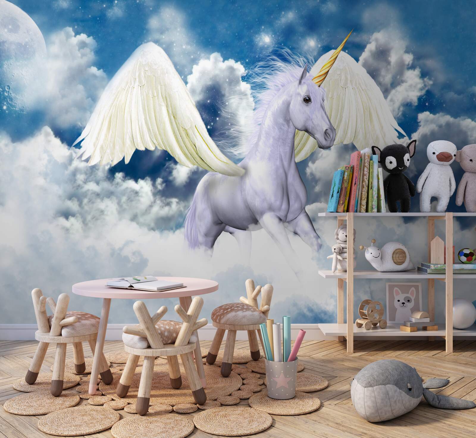 Фотошпалери пегас, що літає серед хмар