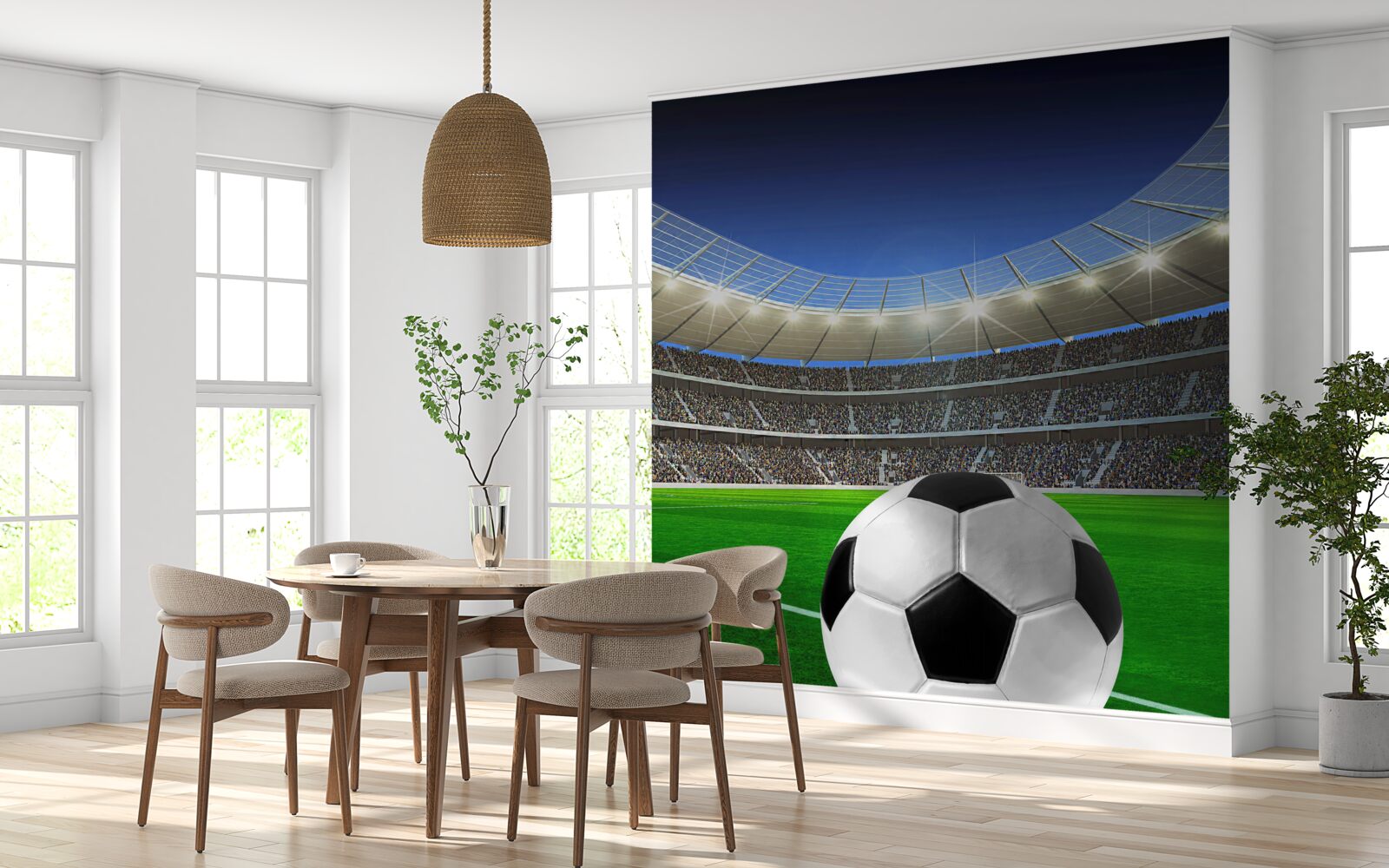 Фотошпалери на території арени є футбольне поле з м'ячем
