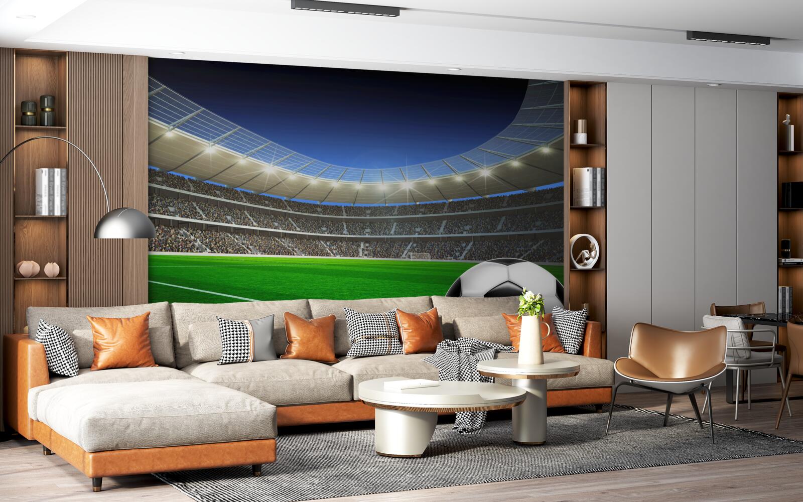 Фотошпалери на полі лежить футбольний м'яч